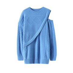 Wholesale Women’s Asymmetric Shoulder Cable Knit Sweater – Sky Blue