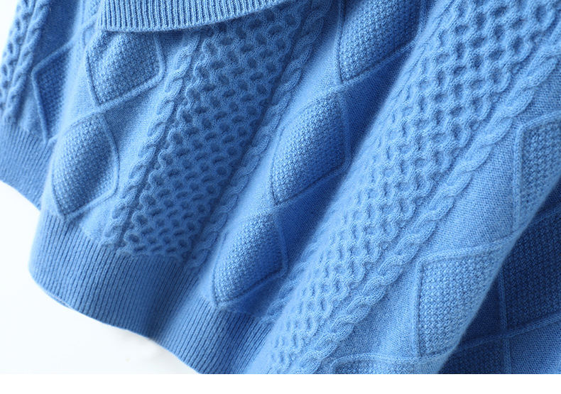 Wholesale Women’s Asymmetric Shoulder Cable Knit Sweater – Sky Blue