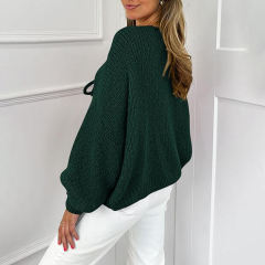 Factory Direct Women’s Green Knit Cardigan with Drawstring Tie Front