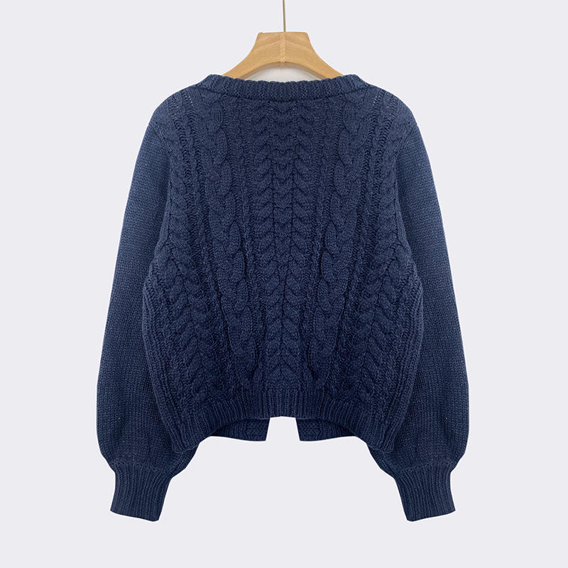 Customized Navy Blue Cable Knit Tie-Front Cardigan