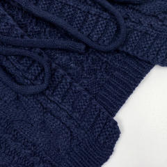 Customized Navy Blue Cable Knit Tie-Front Cardigan