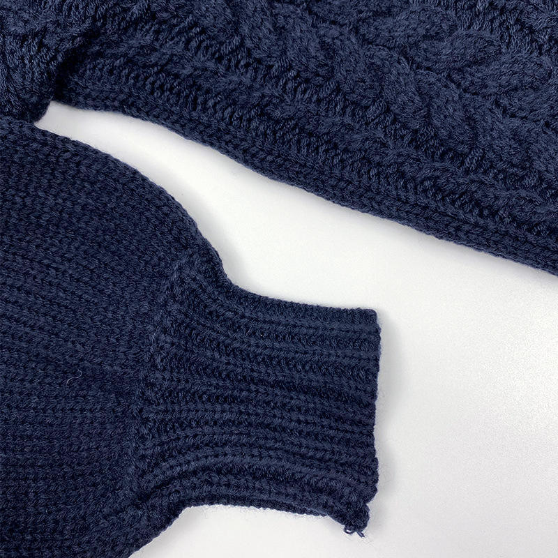 Customized Navy Blue Cable Knit Tie-Front Cardigan