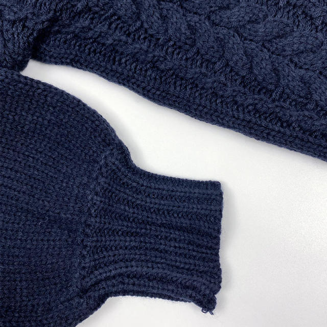 Customized Navy Blue Cable Knit Tie-Front Cardigan