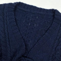 Customized Navy Blue Cable Knit Tie-Front Cardigan