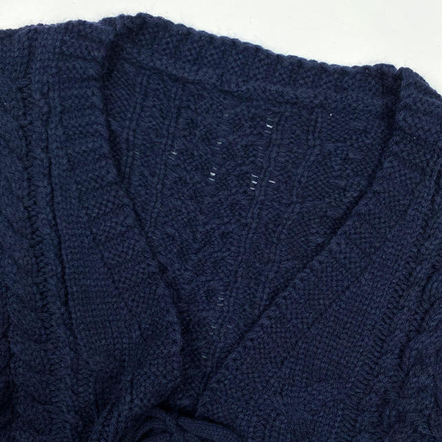 Customized Navy Blue Cable Knit Tie-Front Cardigan