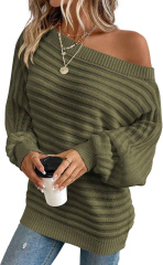 Factory Direct Olive Green Off-Shoulder Ribbed Knit Sweater