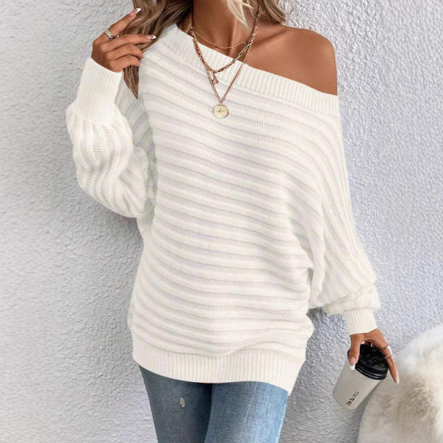 Factory Direct Olive Green Off-Shoulder Ribbed Knit Sweater