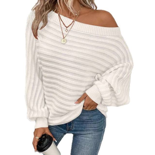 Factory Direct Olive Green Off-Shoulder Ribbed Knit Sweater