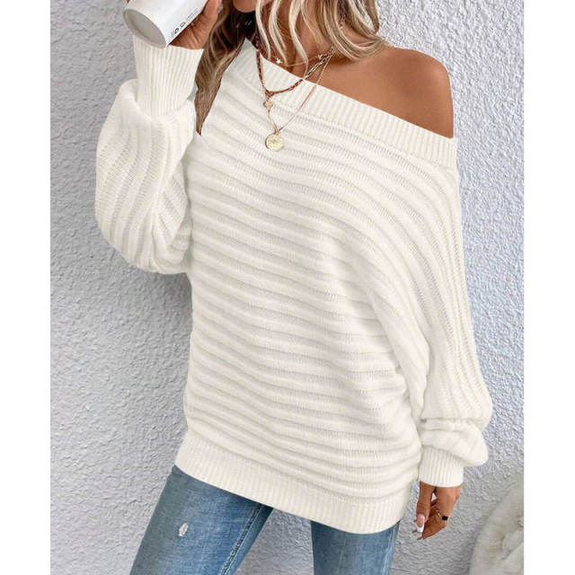 Factory Direct Olive Green Off-Shoulder Ribbed Knit Sweater