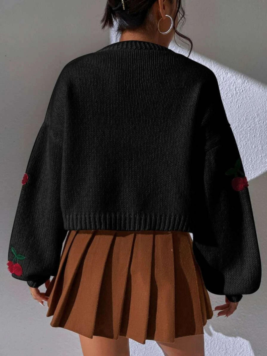 Made-to-order Women’s Cream Cherry Embroidered Knit Cardigan