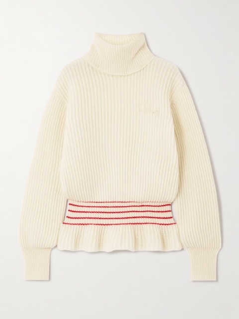 OEM ODM Classic Ribbed Turtleneck Sweater with Red Stripe Detail