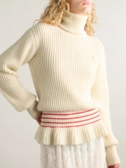 OEM ODM Classic Ribbed Turtleneck Sweater with Red Stripe Detail