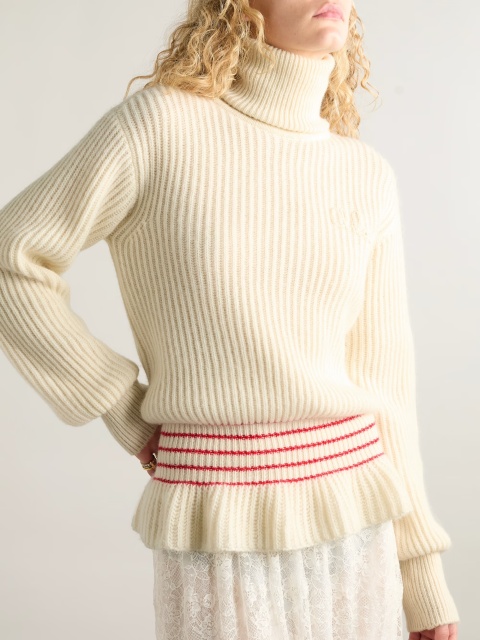 OEM ODM Classic Ribbed Turtleneck Sweater with Red Stripe Detail
