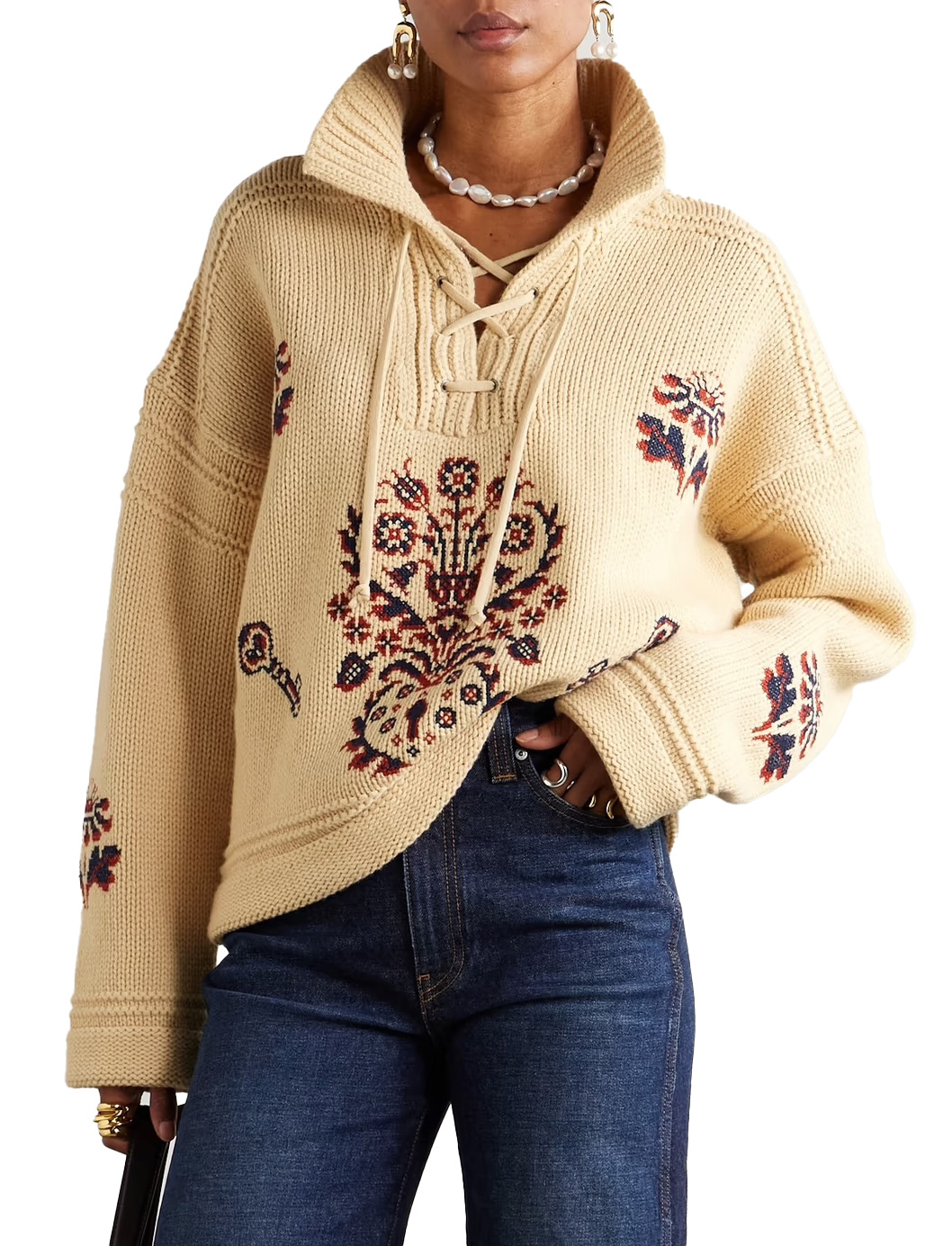 Factory Direct  Embroidered Lace-Up Hooded Sweater