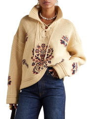 Factory Direct  Embroidered Lace-Up Hooded Sweater