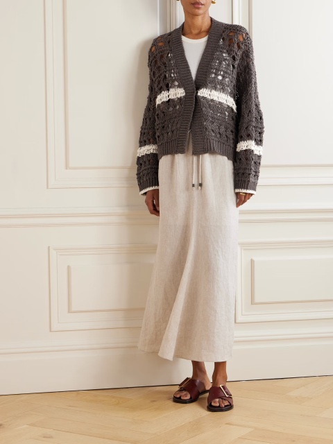 Made-to-order knit Open-Front Cardigan with Contrasting Stripes