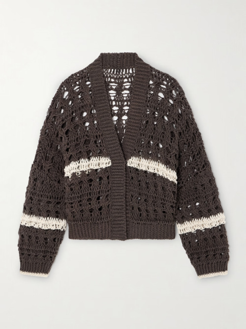 Made-to-order knit Open-Front Cardigan with Contrasting Stripes