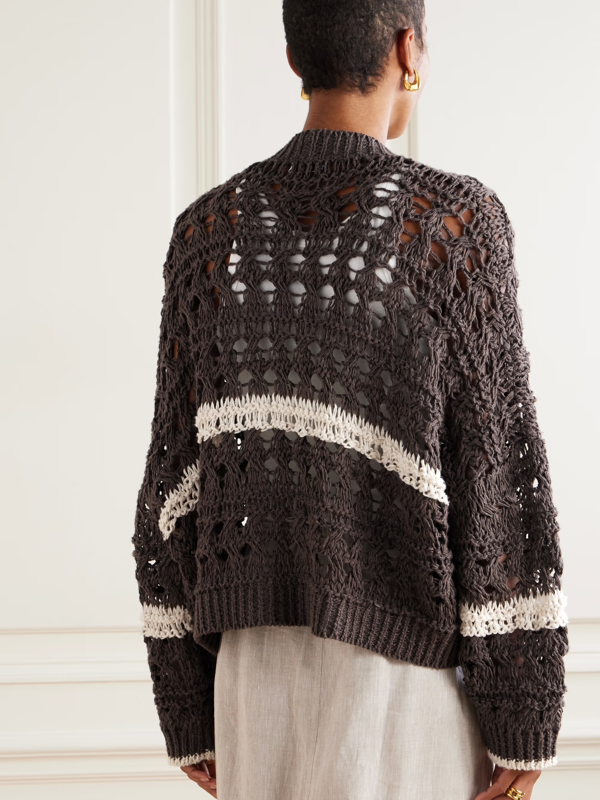 Made-to-order knit Open-Front Cardigan with Contrasting Stripes