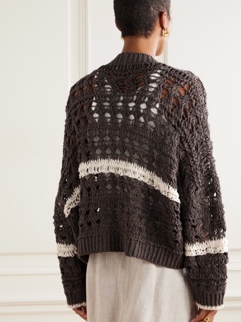 Made-to-order knit Open-Front Cardigan with Contrasting Stripes