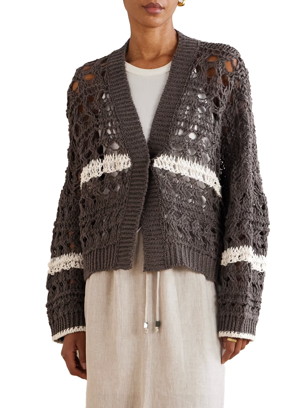 Made-to-order knit Open-Front Cardigan with Contrasting Stripes