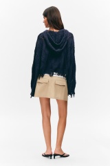 Wholesale Cropped Zip-Up Hooded Sweater with Frayed Hem