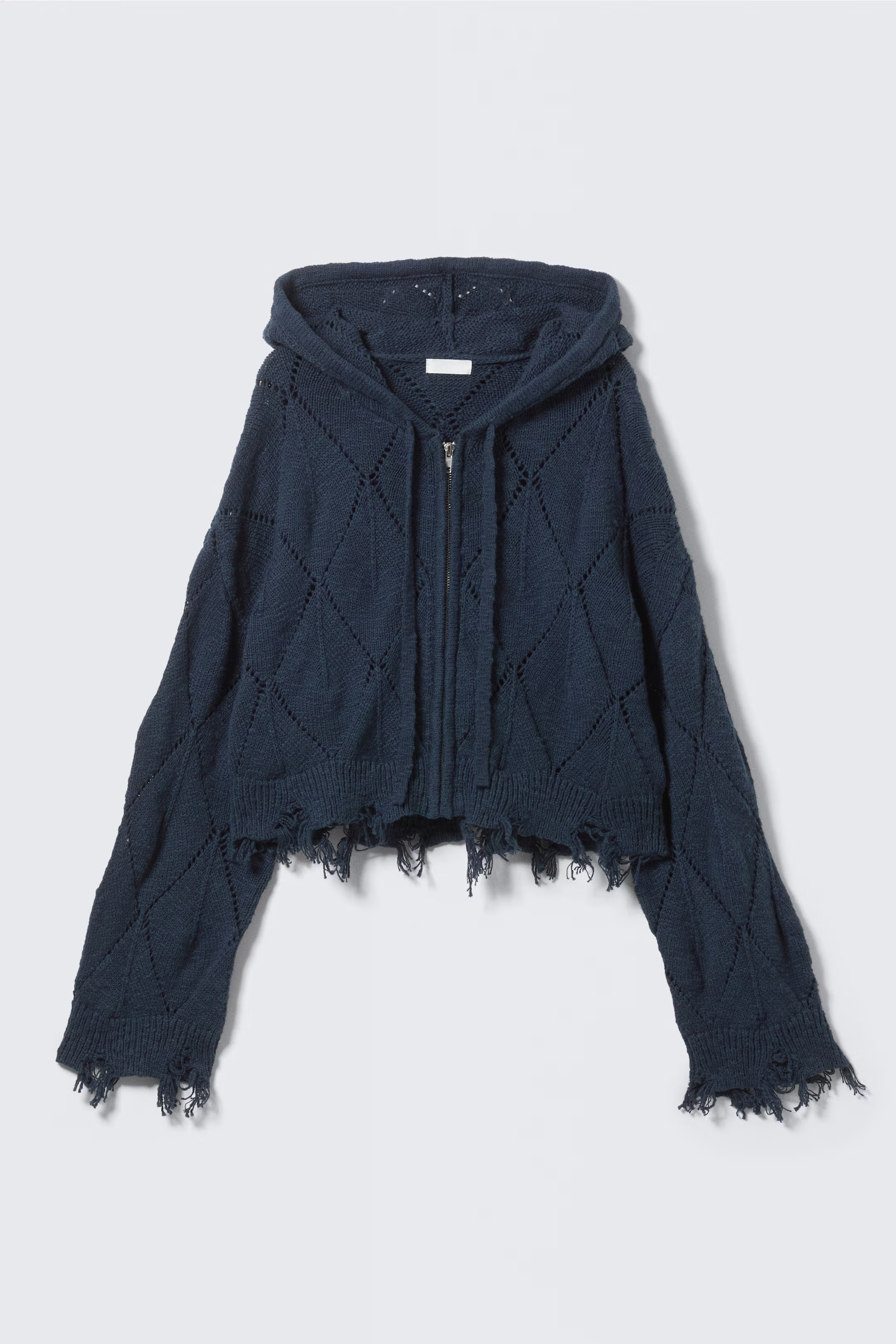 Wholesale Cropped Zip-Up Hooded Sweater with Frayed Hem