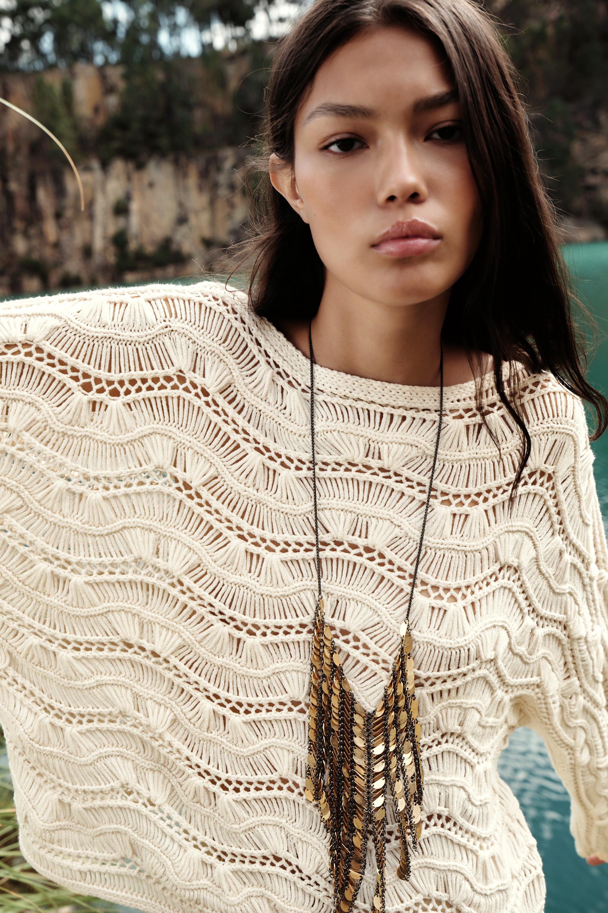 Custom Design Wavy Crochet Knit Sweater
