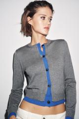 Wholesale Women’s Grey & Blue Trim Knit Cardigan