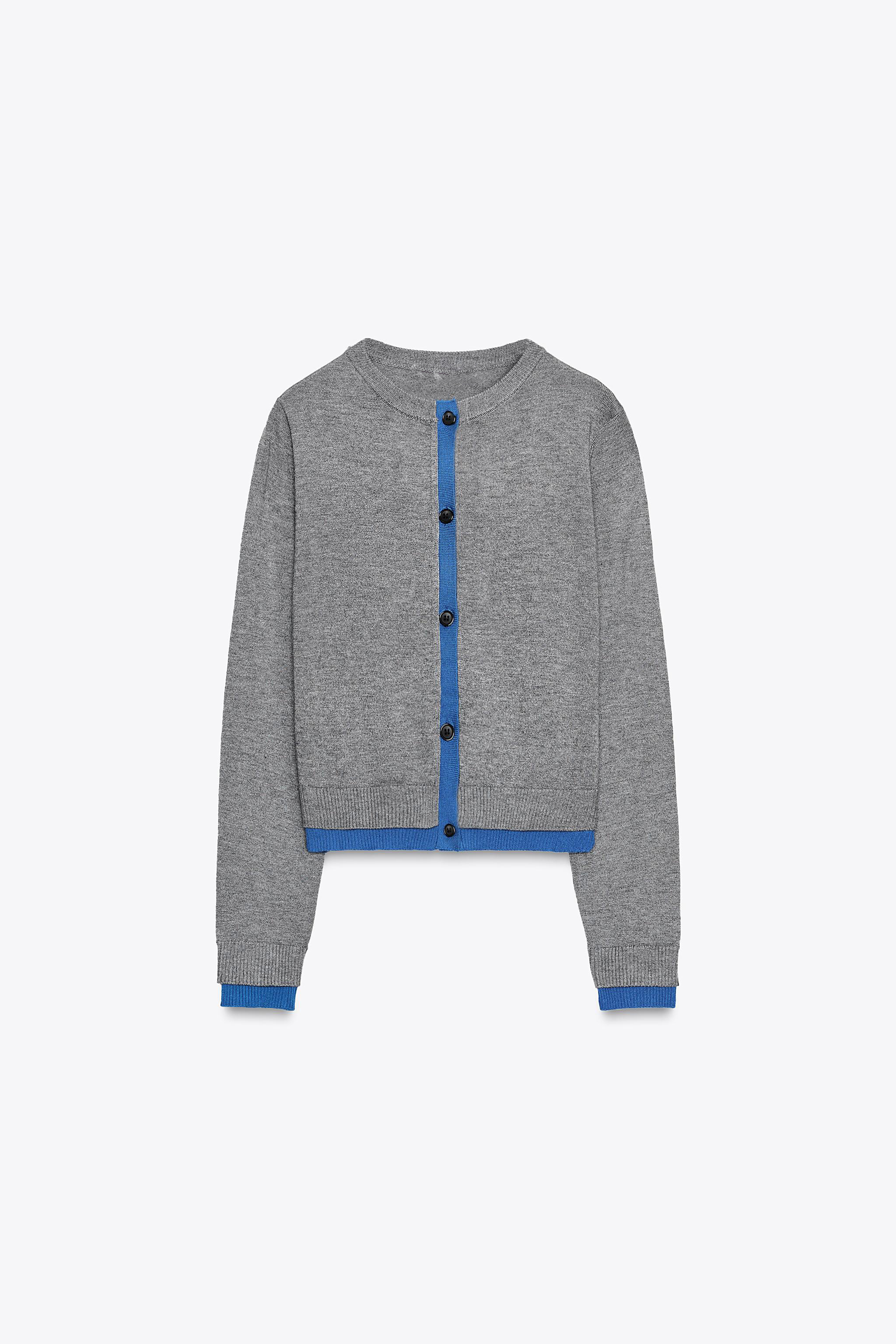 Wholesale Women’s Grey & Blue Trim Knit Cardigan