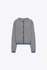 Wholesale Women’s Grey & Blue Trim Knit Cardigan