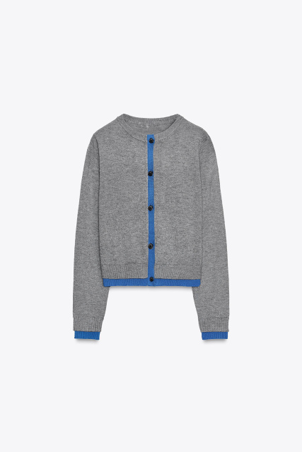 Wholesale Women’s Grey & Blue Trim Knit Cardigan
