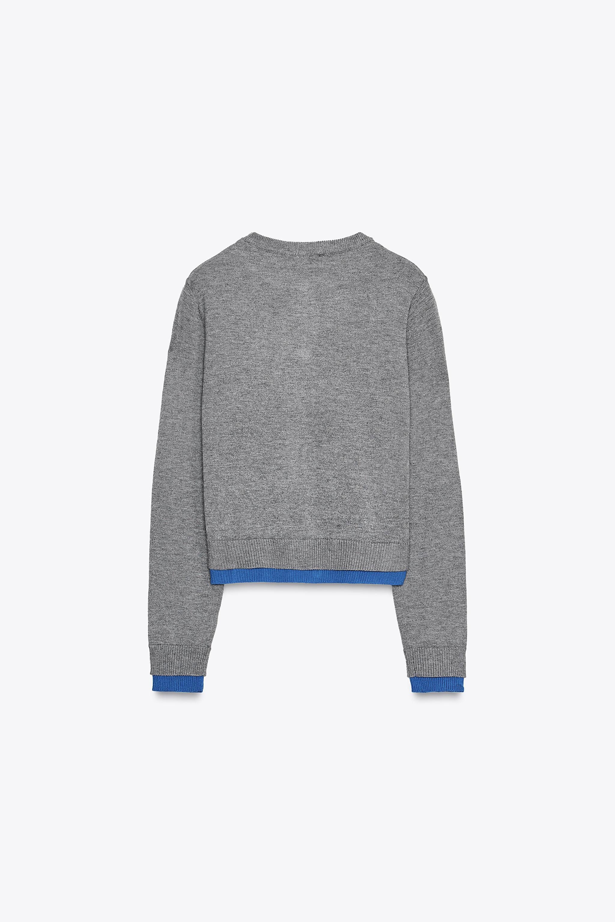 Wholesale Women’s Grey & Blue Trim Knit Cardigan