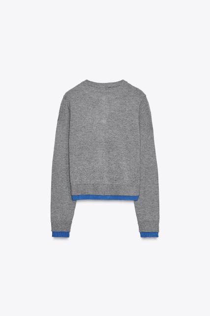 Wholesale Women’s Grey & Blue Trim Knit Cardigan