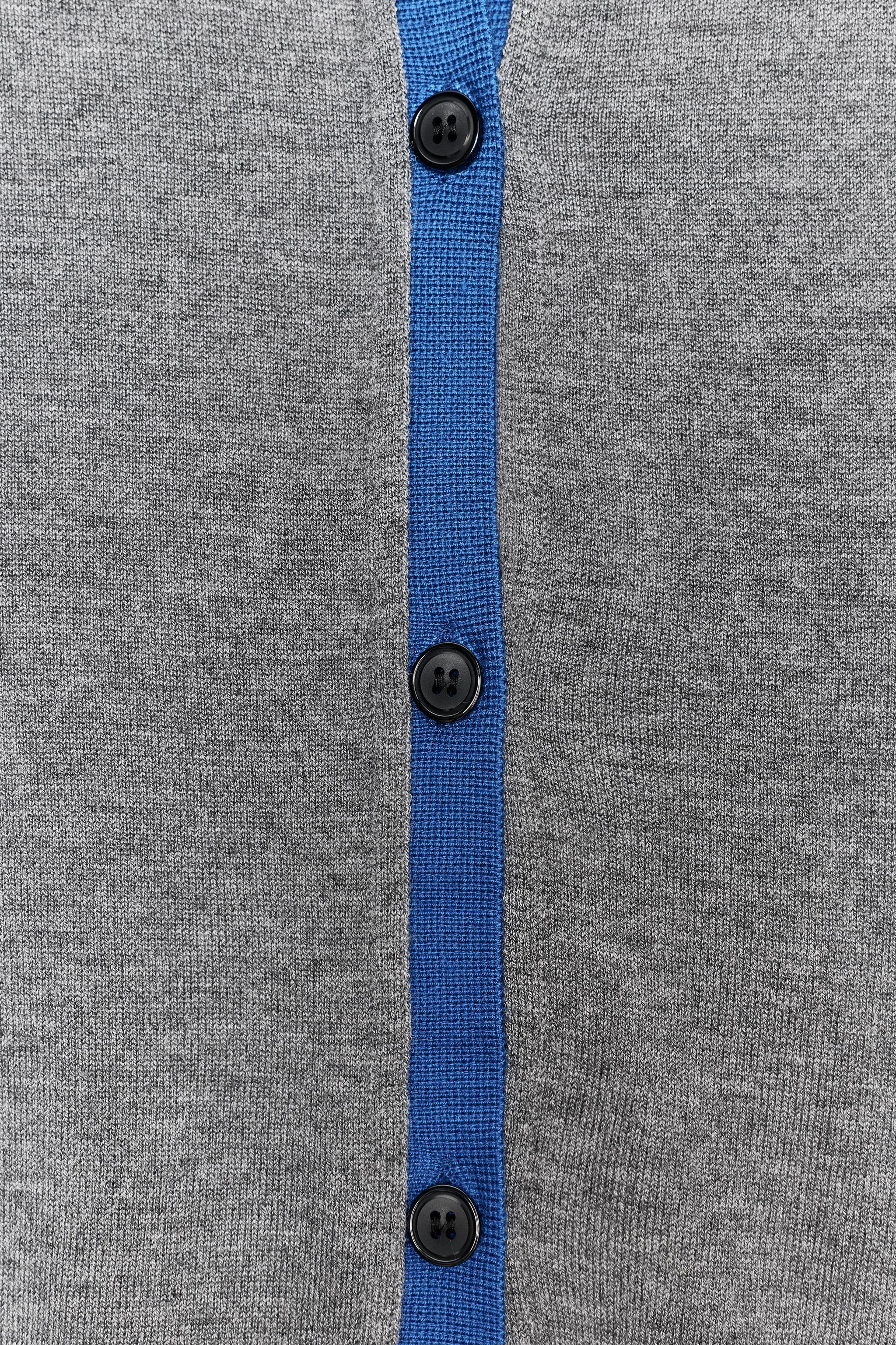 Wholesale Women’s Grey & Blue Trim Knit Cardigan