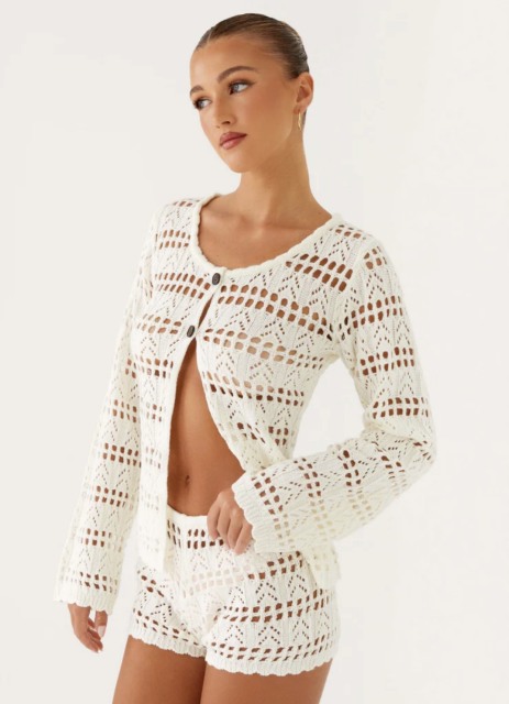Customized Women’s White  Knit Cardigan & Shorts Set