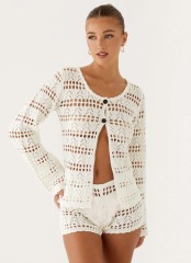 Customized Women’s White  Knit Cardigan & Shorts Set