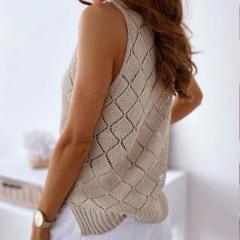 OEM ODM V-Neck Diamond Knit Sleeveless Top