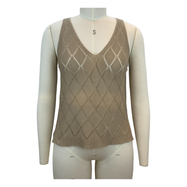 OEM ODM V-Neck Diamond Knit Sleeveless Top