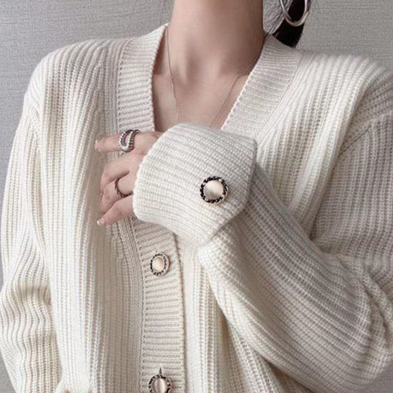 Factory Direct Ribbed Knit V-Neck Cardigan with Pockets