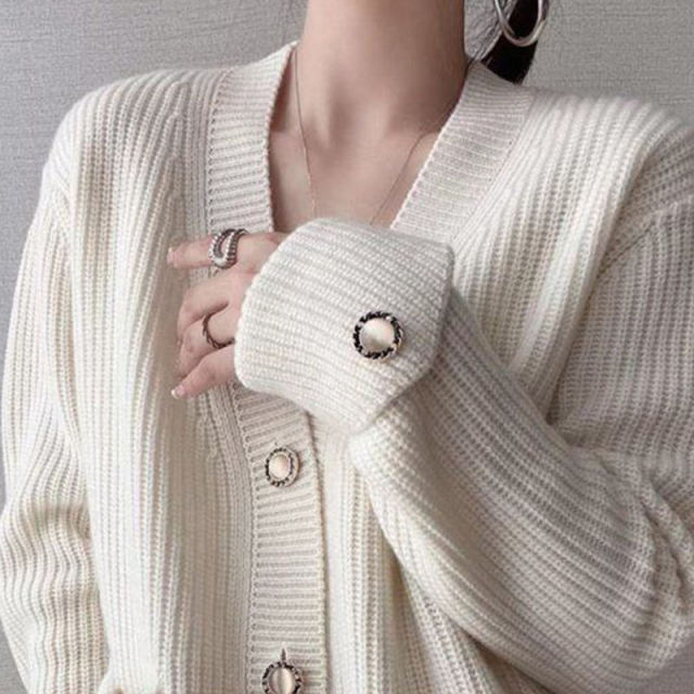 Factory Direct Ribbed Knit V-Neck Cardigan with Pockets