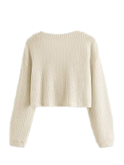 Factory Direct Cropped Ribbed Knit V-Neck Cardigan