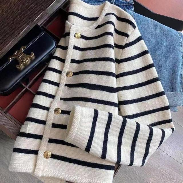 OEM ODM Striped Button-Down Knit Cardigan