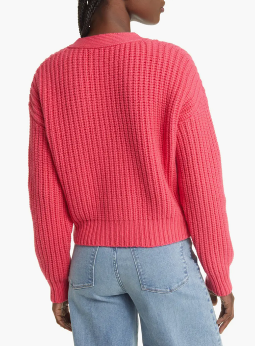 Factory Direct Women’s Chunky Knit Button-Up Cardigan – Vibrant Coral Pink