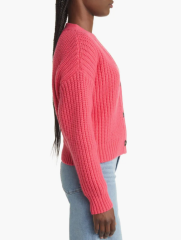 Factory Direct Women’s Chunky Knit Button-Up Cardigan – Vibrant Coral Pink