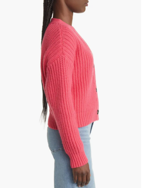 Factory Direct Women’s Chunky Knit Button-Up Cardigan – Vibrant Coral Pink