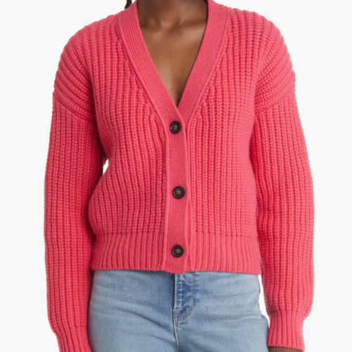 Factory Direct Women’s Chunky Knit Button-Up Cardigan – Vibrant Coral Pink