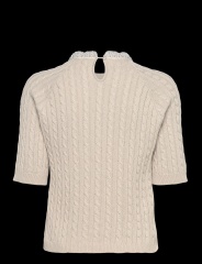 Customized Women’s Cable Knit Short-Sleeve Sweater with Sequin Embellished Collar – Beige