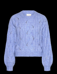 Factory Direct Women’s Light Blue Cable Knit Sweater – Openwork Pattern Pullover