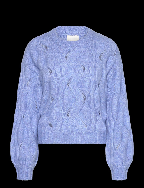 Factory Direct Women’s Light Blue Cable Knit Sweater – Openwork Pattern Pullover