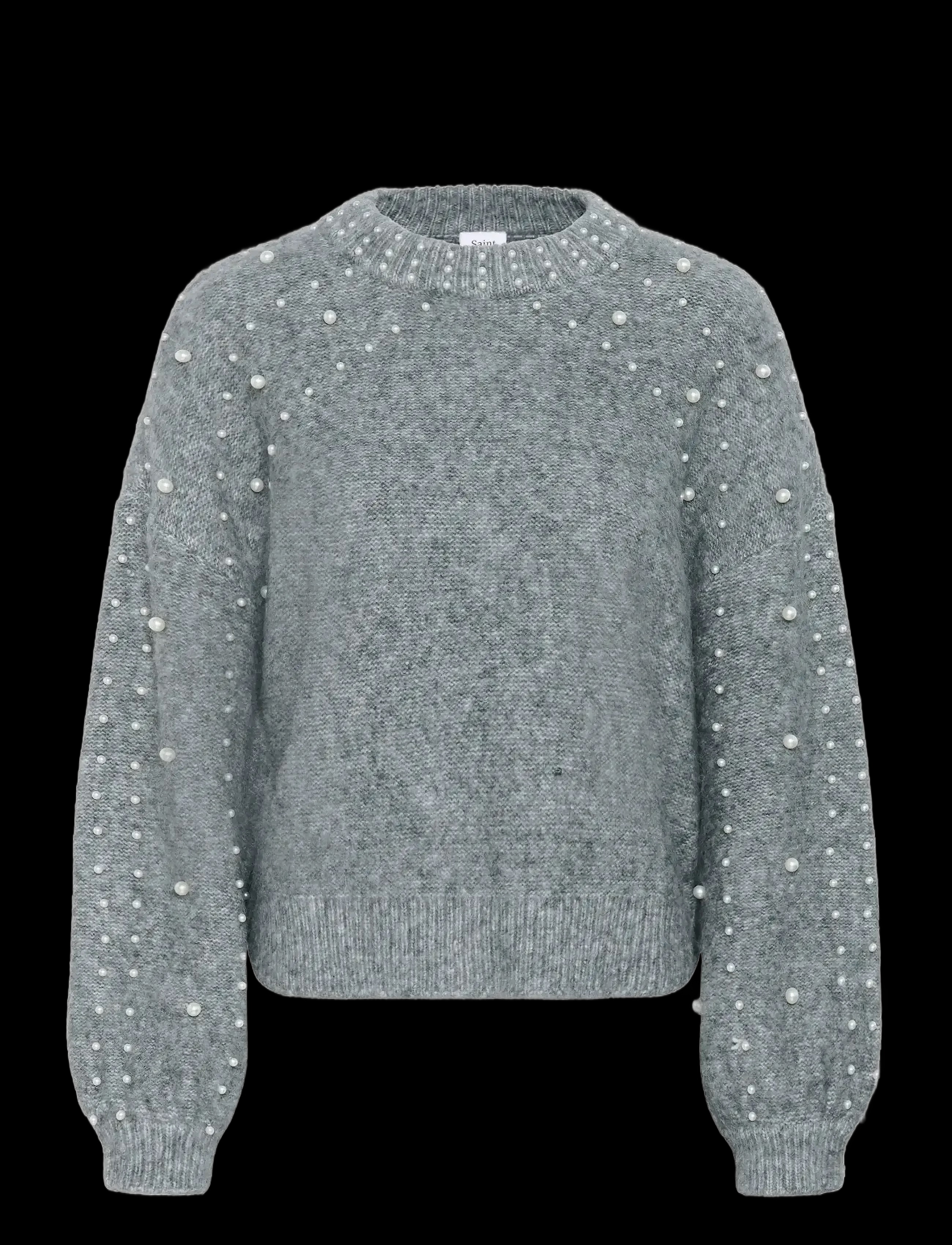 Made-to-order Women’s Grey Pearl-Embellished Sweater – Cozy Knit Pullover with Decorative Pearls
